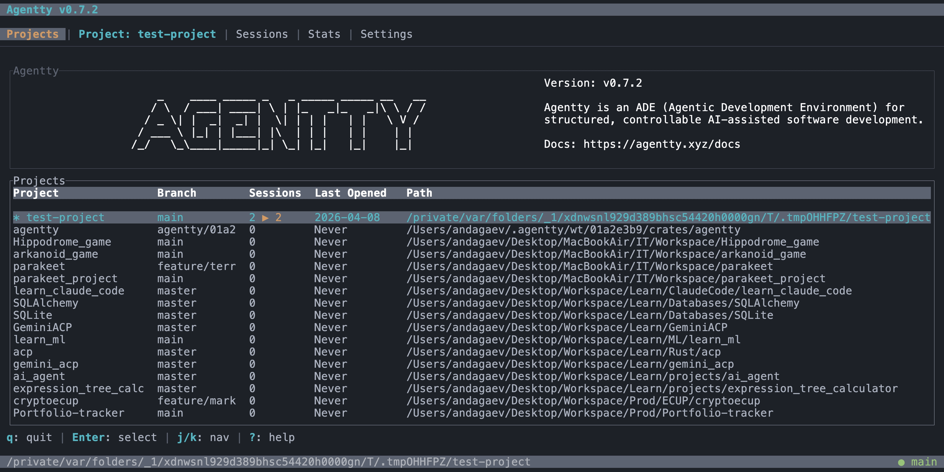 Session list navigation demo